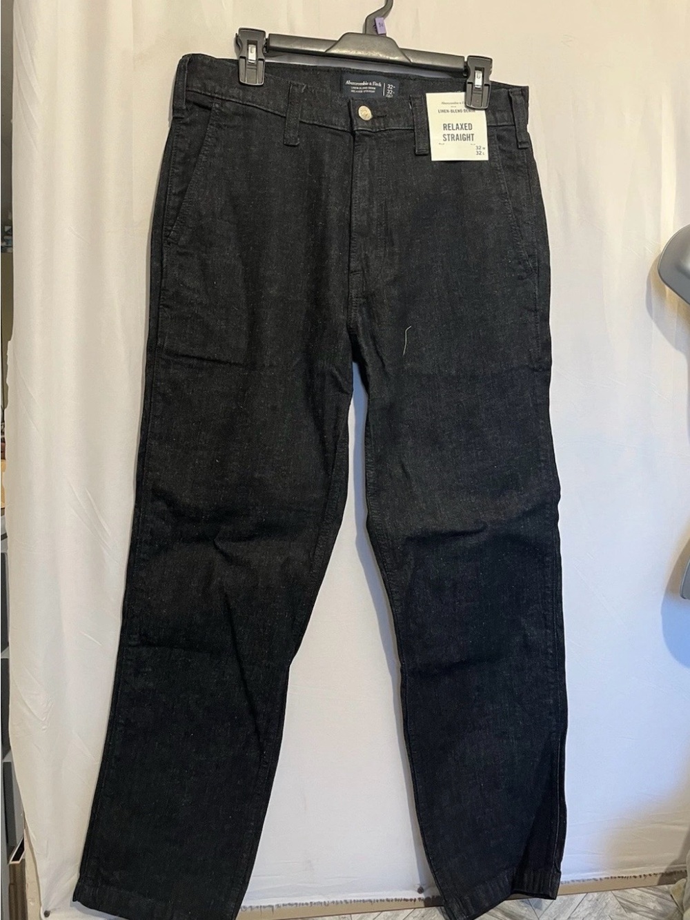 Abercrombie & Fitch Black Relaxed Straight Linen-Blend Jeans